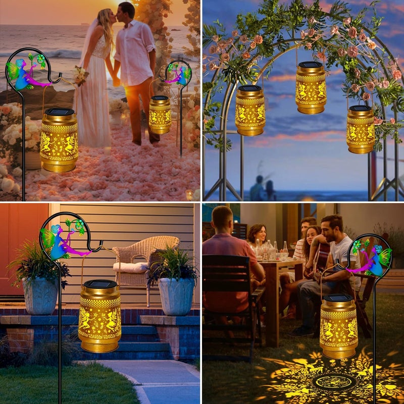 EDOF 2 Packs Fairy Solar Lanterns Outdoor Waterproof with Shepherd Hook,Hanging Solar Lights Fairy Garden Decor,Christmas Decorations Gifts for Women Grandma,Metal Decorative Lanterns for Yard,Patio,Porch - Image 4